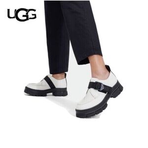 UGG Ashton Platform Strap Loafers white Leather Chunky Lug Sole Women’s 7 NEW